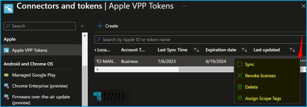 Delete Apple VPP Tokens from Intune Fig.2