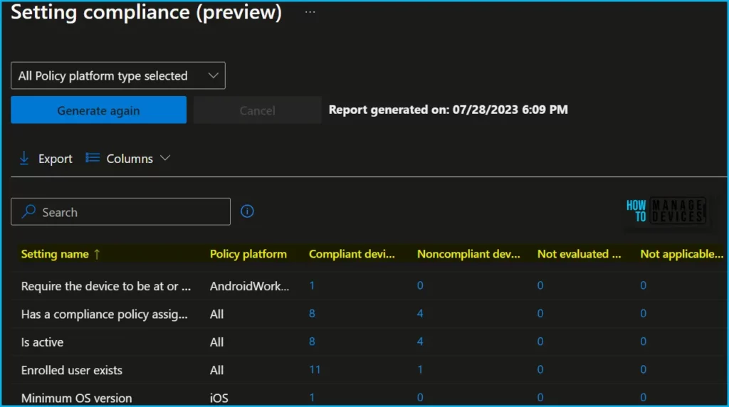 Intune Compliance Report for Device Settings Fig.4