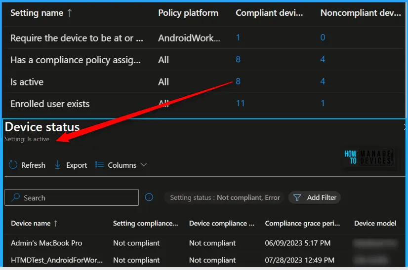 Intune Compliance Report for Device Settings Fig.5