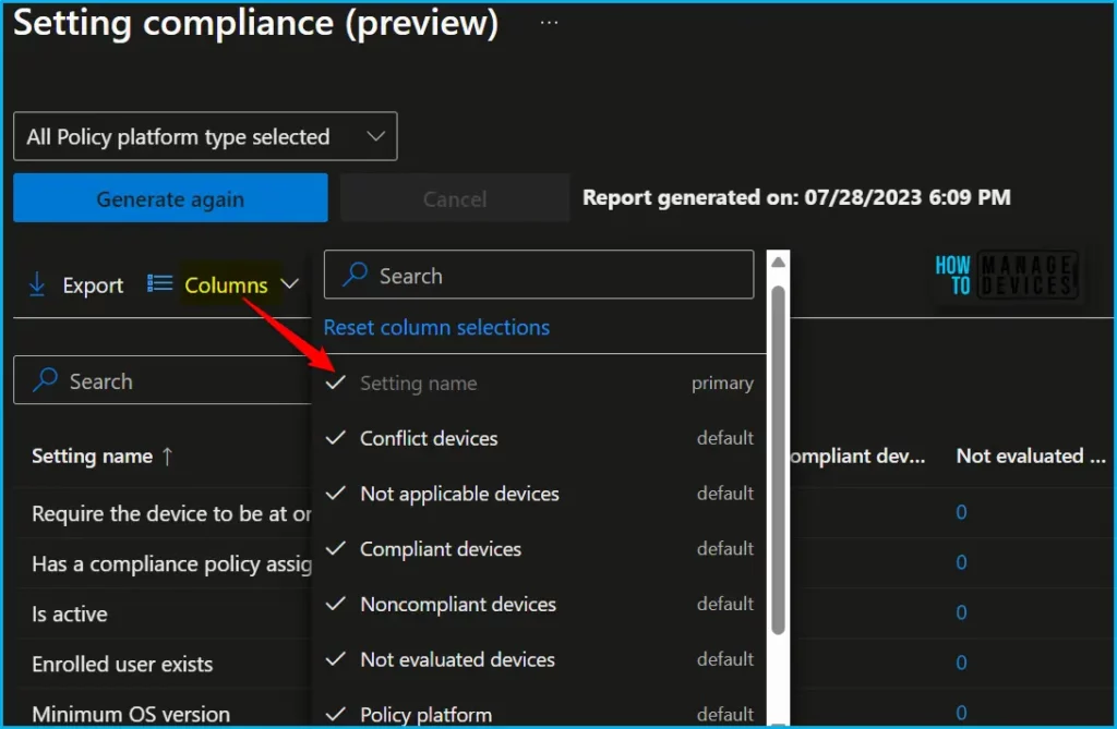 Intune Compliance Report for Device Settings Fig.6