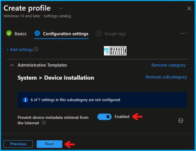 Prevent Device Metadata Retrieval from Internet Policy using Intune Fig.6