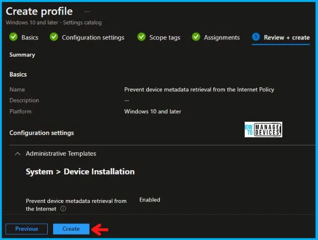 Prevent Device Metadata Retrieval from Internet Policy using Intune Fig.8