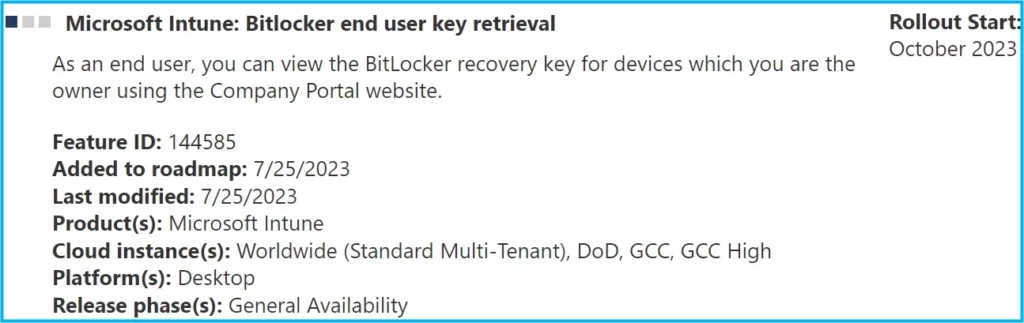 Ability to View Bitlocker Recovery Key from Intune Company Portal Website Coming Soon Fig.1
