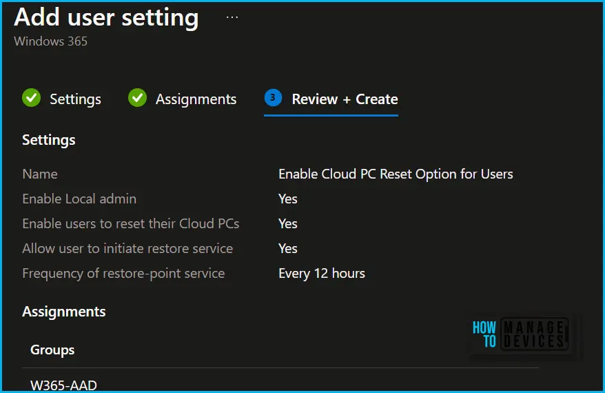 Enable Cloud PC Reset Option for Windows 365 End Users Fig.4