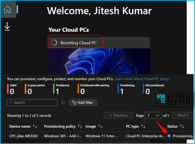 Enable Cloud PC Reset Option for Windows 365 End Users Fig.8