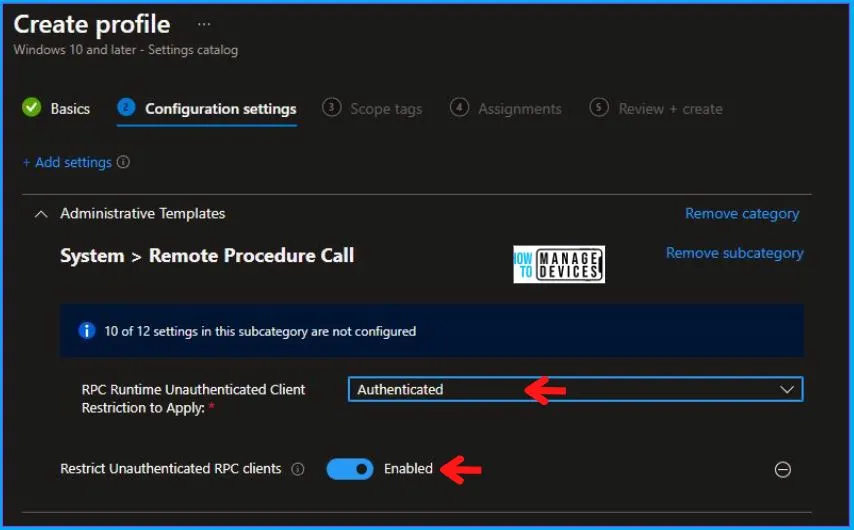 Restrict Unauthenticated RPC Clients Policy Using Intune Fig.6