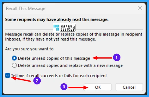 How to Recall an Email in Outlook Microsoft 365 -Fig.3