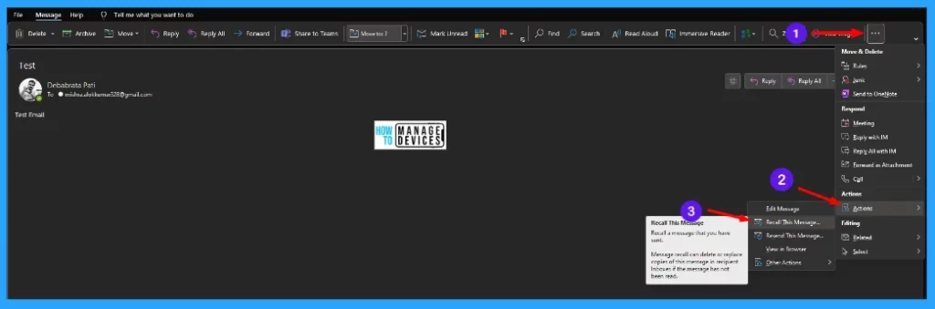 How to Recall an Email in Outlook Microsoft 365 -Fig.2