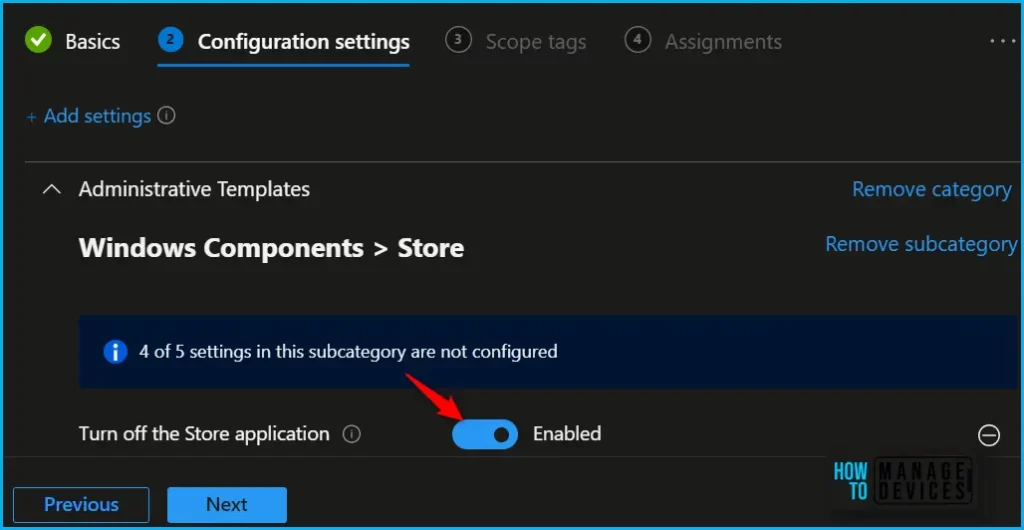 Turn Off Store Application Setting to Disable End User Access to Store Apps using Intune Policy Fig.6