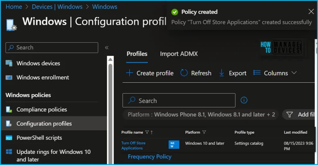 Turn Off Store Application Setting to Disable End User Access to Store Apps using Intune Policy Fig.8