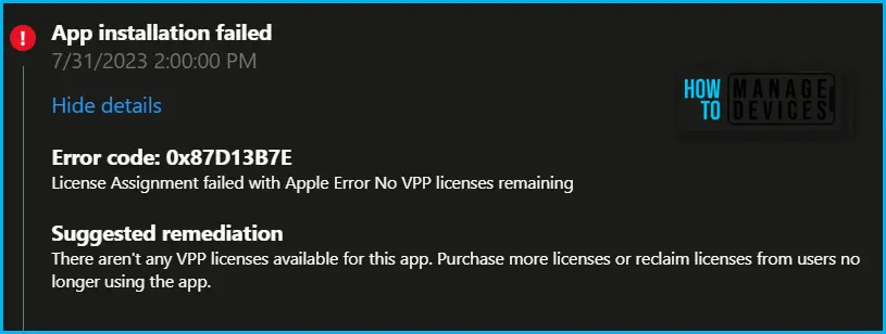 iOS VPP License Assignment Failed Error 0x87D12B7E Fig.2