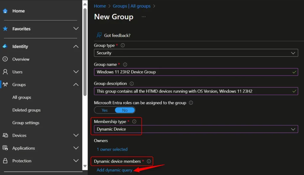 Create Windows 11 23H2 Entra ID Device Group Fig.3