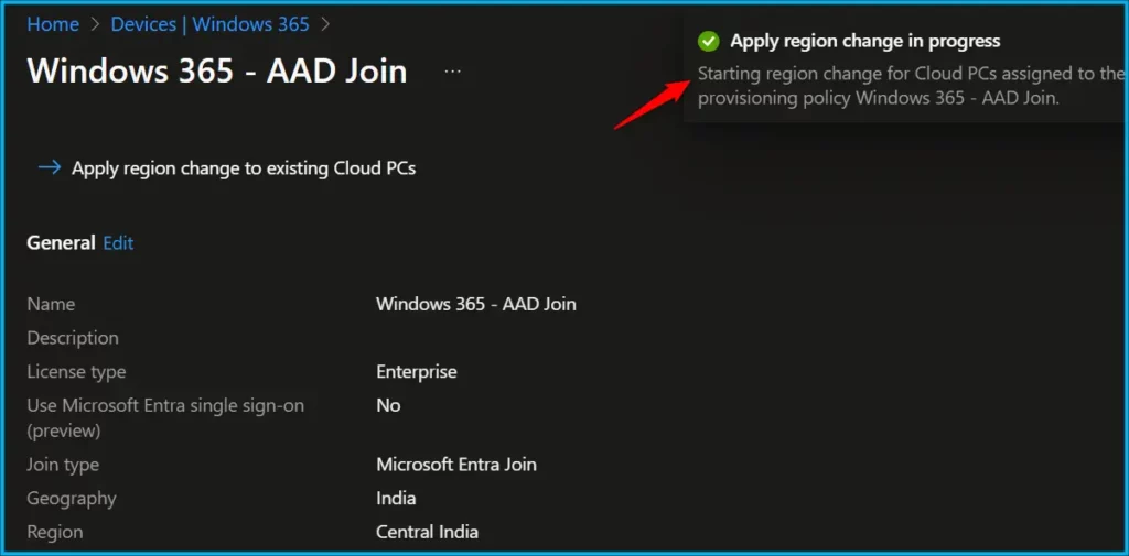 Move Windows 365 Cloud PC to Another Region Fig.8