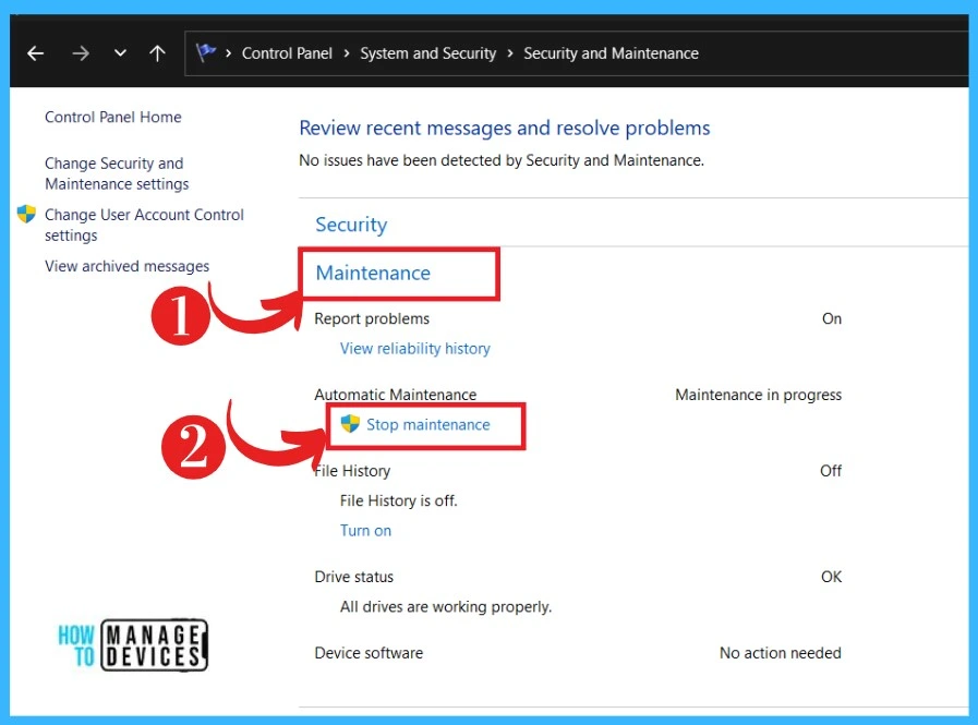 HTMD Newsletter 113 Summary from 30th October to 3rd November 2023 5 Start or Stop Automatic Maintenance in Windows HTMD Newsletter 113 Fig. 4