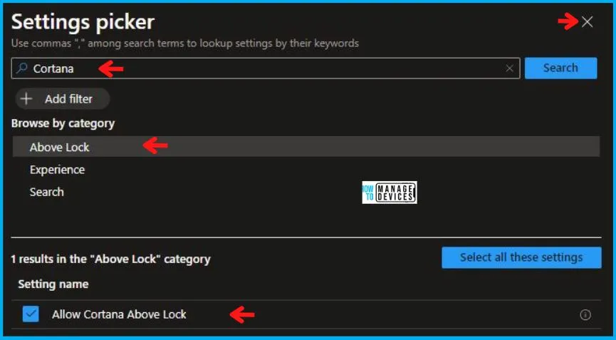 Allow Cortana Above Lock Screen Policy Using Intune Fig.5