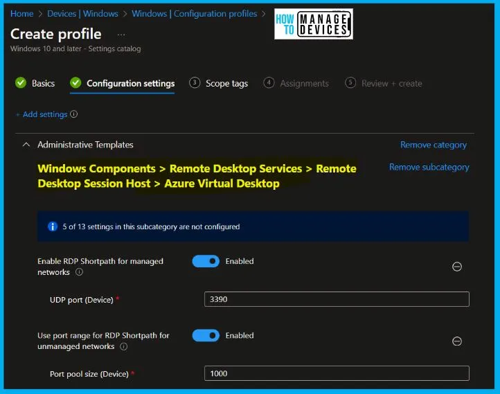 AVD Enable RDP Shortpath for Managed Networks Settings now available in Intune Settings Catalog - Fig.7