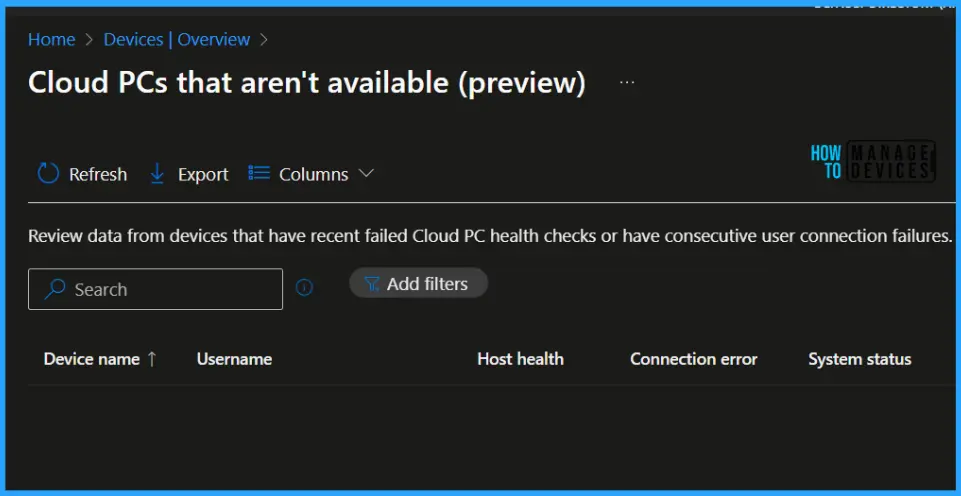 Identify Cloud PC with Connectivity Issues from Windows 365 Performance Report Fig.3