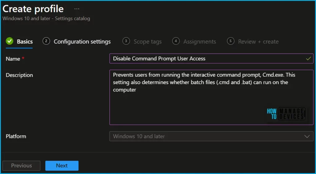 Disable Command Prompt Access using Intune Fig.3