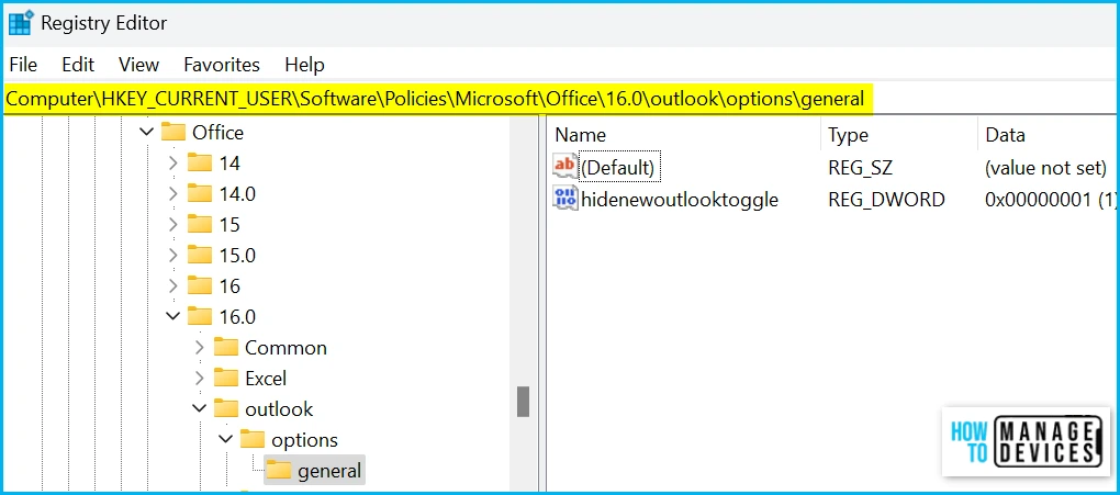 Hide New Outlook Toggle in Outlook Desktop App using Intune Fig.7
