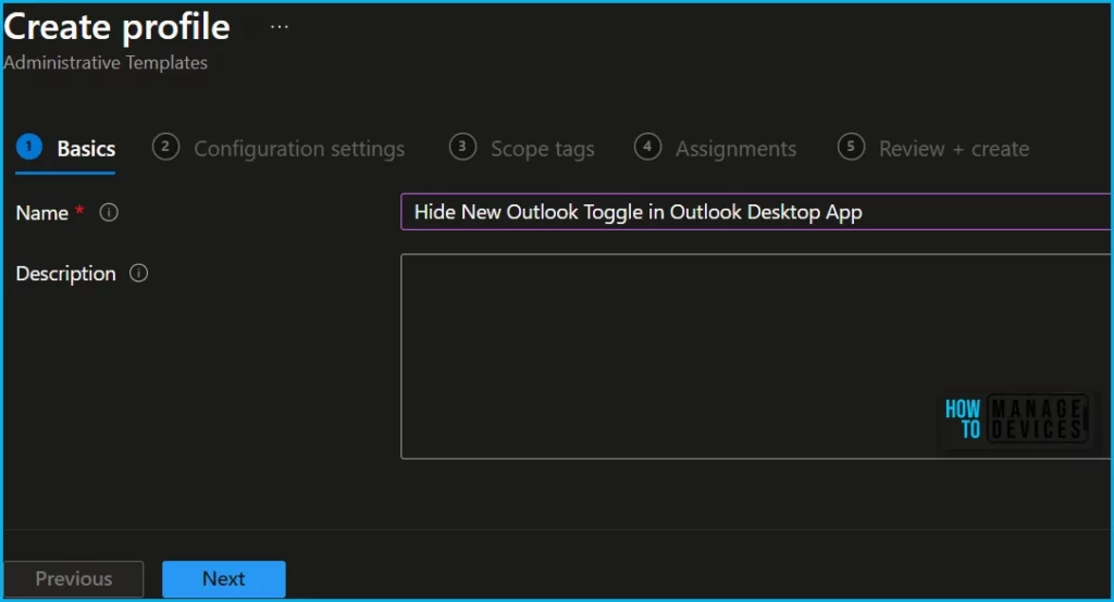 Hide New Outlook Toggle in Outlook Desktop App using Intune Fig.2