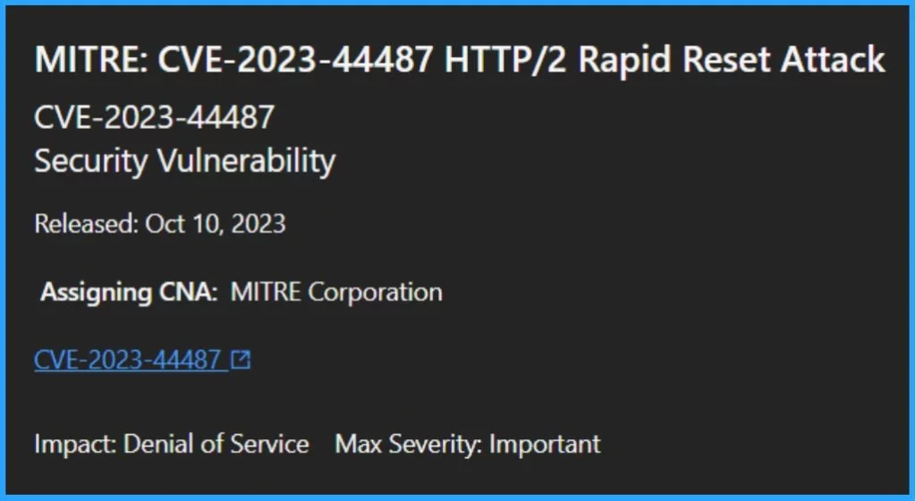 CVE-2023-44487 HTTP/2 Rapid Reset Attack | Workaround for MITRE Vulnerability - Fig.1 - Creds to MS