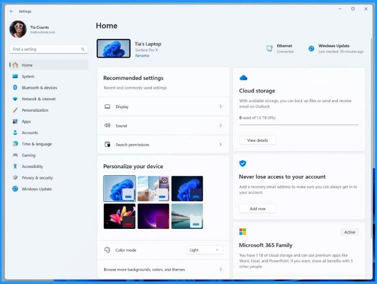 New Settings Homepage Scrollable Quick Settings and System Components in Build 25967 - Fig.1 - Creds to MS