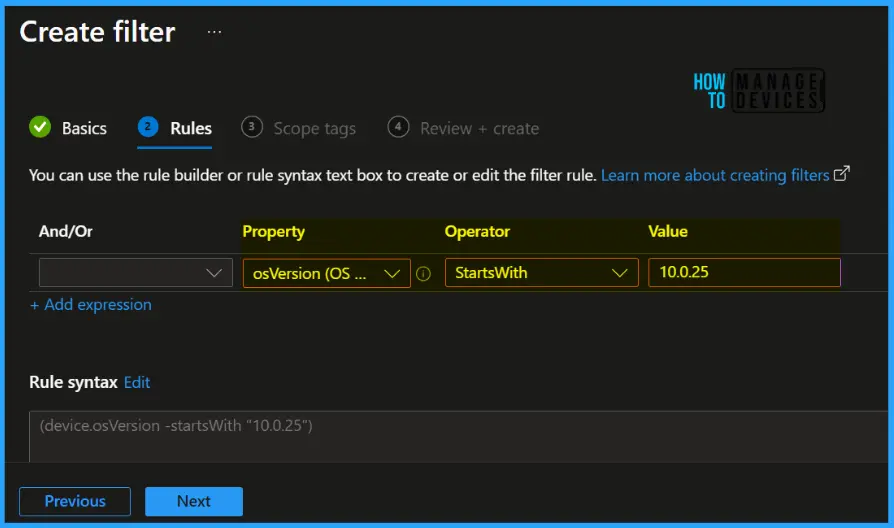 HTMD Newsletter 109 Summary from 2nd to 6th October 2023 8 Create Filter Rule for Windows 11 23H2 Devices in Intune HTMD Newsletter 109 Fig. 7