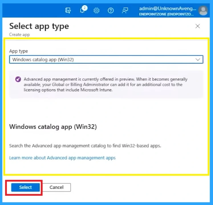 Deploy Windows Catalog App Type using Intune Enterprise Application Catalog - Fig.3 Creds to Danny Guillory and Joe Lurie Microsoft