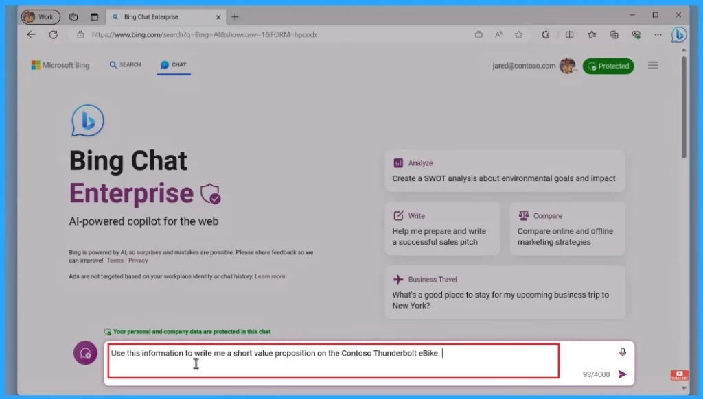 New Bing Chat Enterprise Experience and Data Protection - Fig.5 – Creds to MS