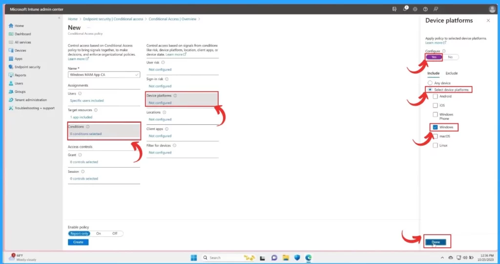 Intune MAM Create Conditional Access Policies for Windows Devices. Fig.4 Creds to Danniel Emerson Microsoft