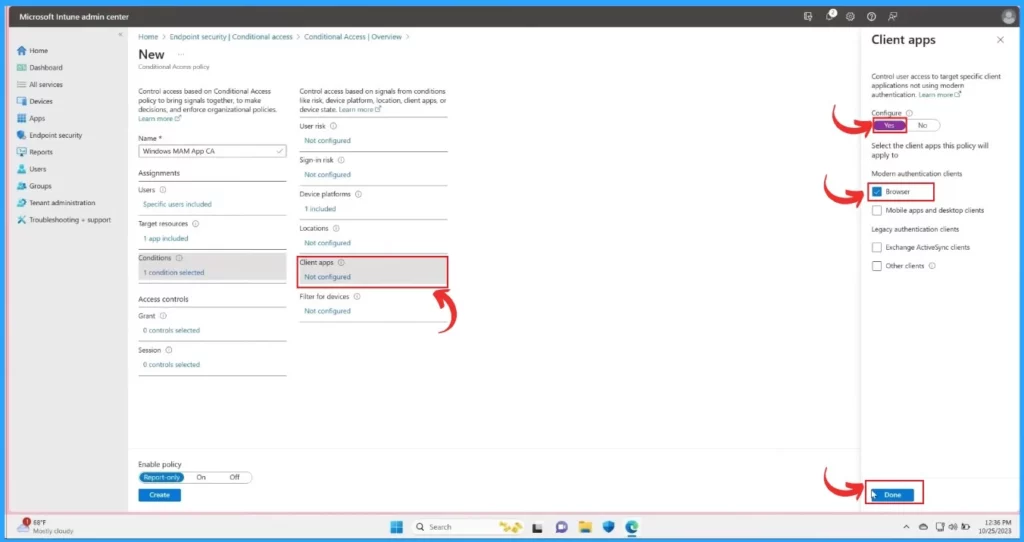 Intune create Conditional Access Policies for Windows MAM Devices Fig.5 Creds to Danniel Emerson Microsoft