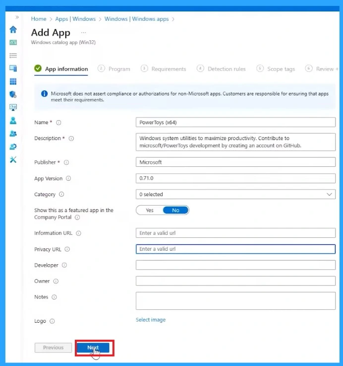 Intune Enterprise Application Catalog Details -Fig.6 Creds to Danny Guillory and Joe Lurie Microsoft