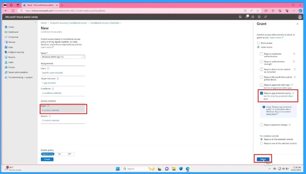 Intune MAM Create Conditional Access Policies for Windows Devices. Fig.6 Creds to Danniel Emerson Microsoft