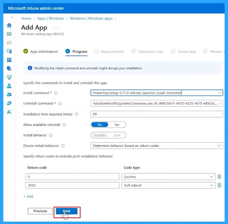 Deploy Windows Catalog App Type using Intune Enterprise Application Catalog - Fig.7 Creds to Danny Guillory and Joe Lurie Microsoft