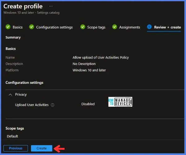 Allow Upload of User Activities Policy Using Intune Fig.9