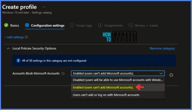 Block Microsoft Accounts Policy Utilizing Intune Fig.6