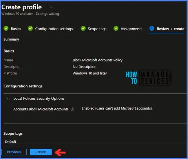 Block Microsoft Accounts Policy Utilizing Intune Fig.8