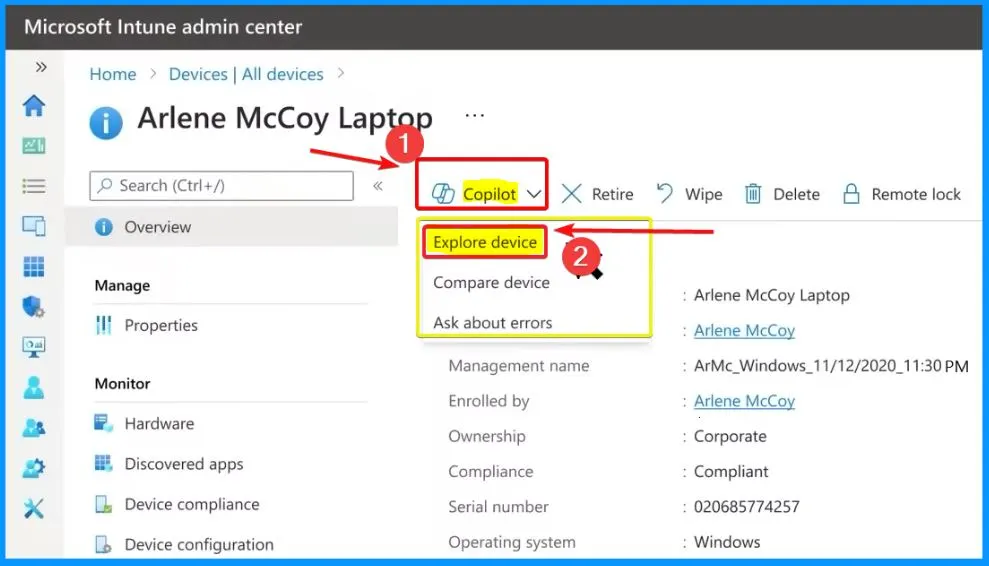 Intune Device Assistance Features with Copilot 4 Intune Device Assistance Features with Copilot - Fig.2 - Creds to Mike and Yusuke Microsoft