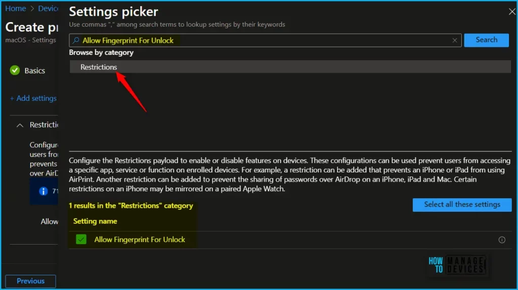 Intune Policy to Disable Touch ID for Unlocking mac Device Fig.3