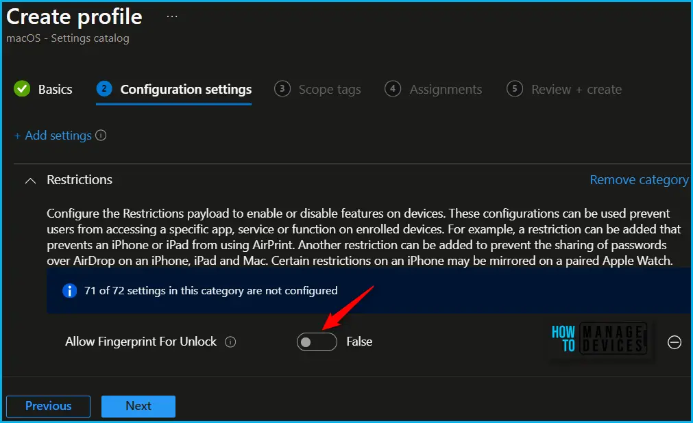 Intune Policy to Disable Touch ID for Unlocking mac Device Fig.4