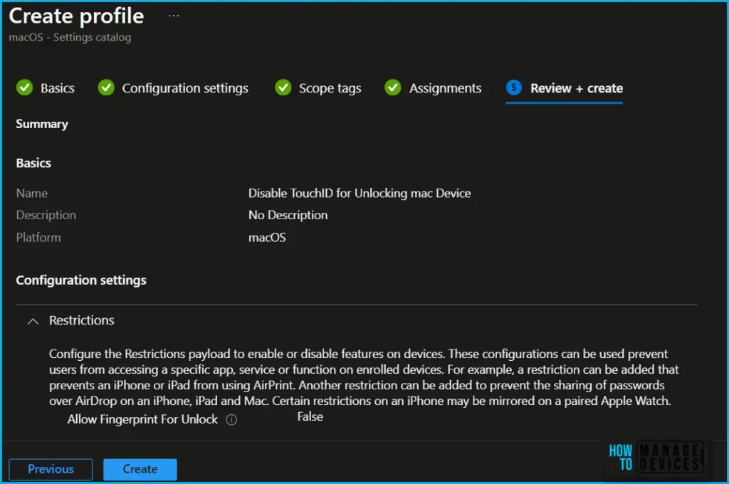 Intune Policy to Disable Touch ID for Unlocking mac Device Fig.5