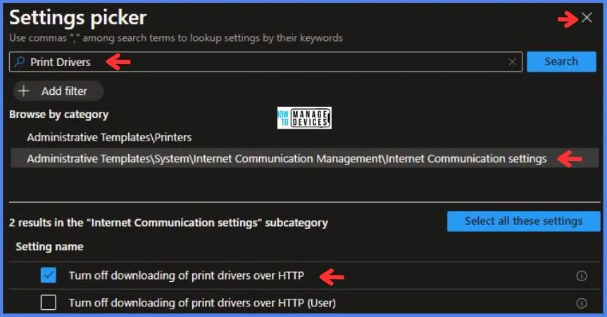 Policy To Turn Off Downloading Of Print Drivers Over HTTP Using Intune Fig.6