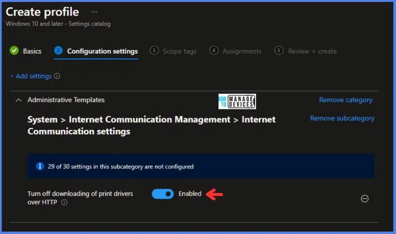 Policy To Turn Off Downloading Of Print Drivers Over HTTP Using Intune Fig.7