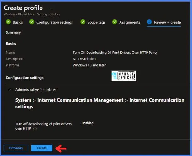 Policy To Turn Off Downloading Of Print Drivers Over HTTP Using Intune Fig.9