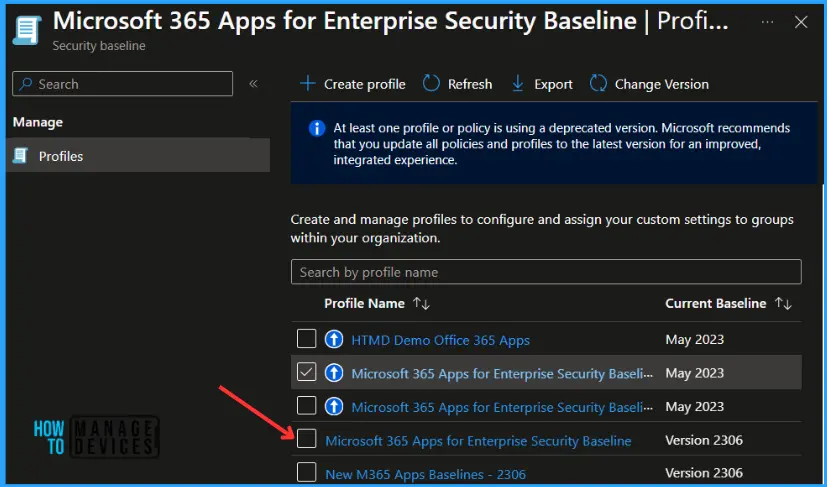 HTMD Newsletter 115 Summary from 13th to 17th November 2023 6 Update Security Baselines for Microsoft 365 Apps from Intune HTMD Newsletter 115 Fig. 6