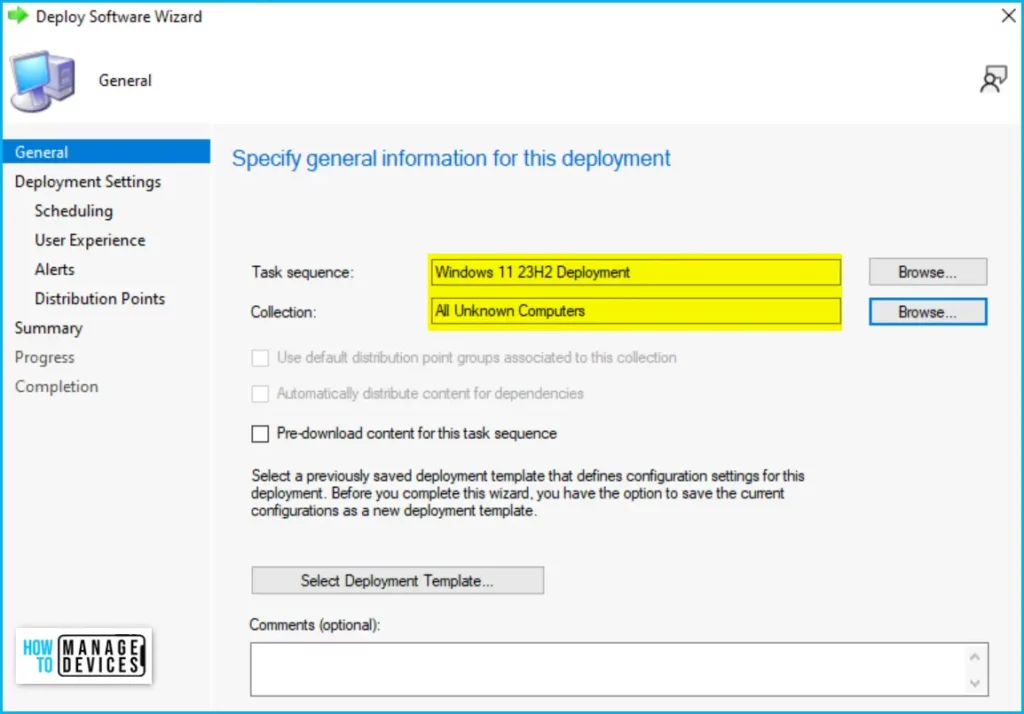 Select Device Collection - Windows 11 23H2 Task Sequence Deployment