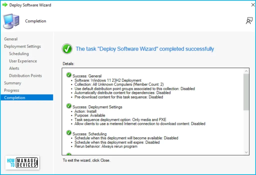 Deployment Completed - Deploy Windows 11 23H2 using SCCM