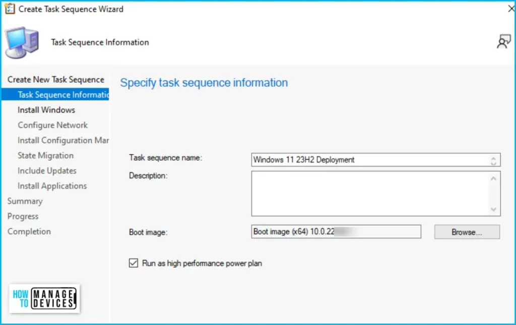 Specify Task Sequence Name - Deploy Windows 11 23H2 Using SCCM  