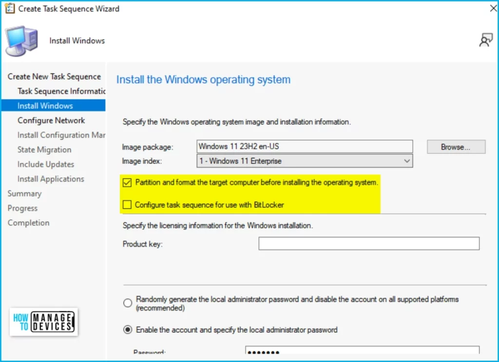 Installation Information, Settings - Deploy Windows 11 23H2 Using SCCM  