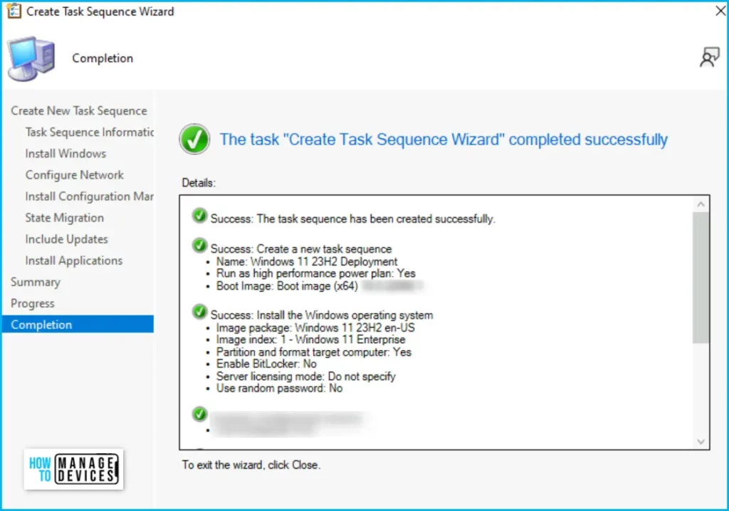 Task Sequence Creation Completed - Deploy Windows 11 23H2 using SCCM 